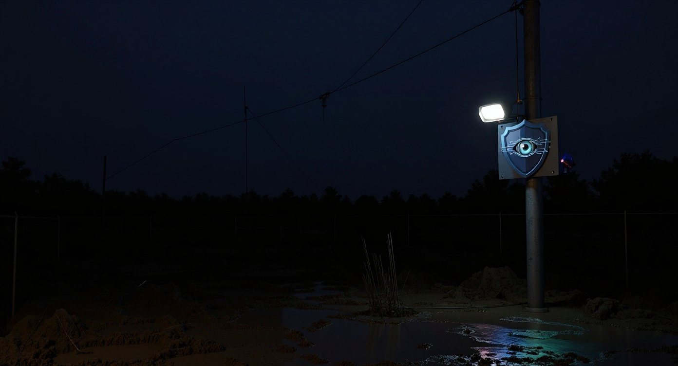 Baustelle bei Nacht mit Kameramast